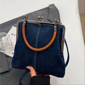 NEW: Dark blue Denim Bag Twist Lock Closure & Detachable Strap
